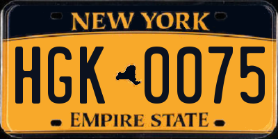 NY license plate HGK0075