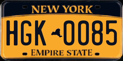 NY license plate HGK0085