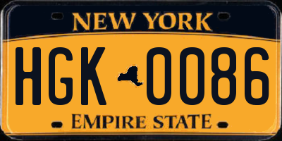 NY license plate HGK0086
