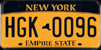 NY license plate HGK0096