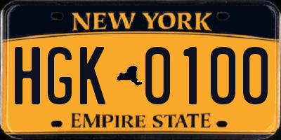 NY license plate HGK0100