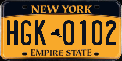 NY license plate HGK0102