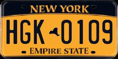 NY license plate HGK0109