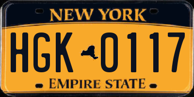 NY license plate HGK0117