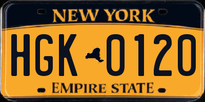 NY license plate HGK0120