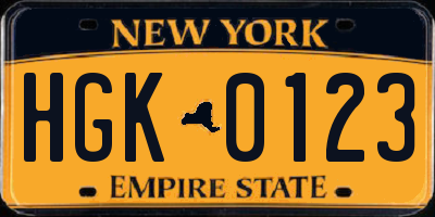 NY license plate HGK0123