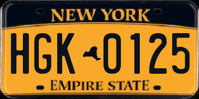 NY license plate HGK0125