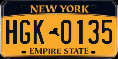 NY license plate HGK0135