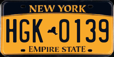 NY license plate HGK0139