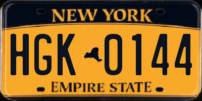 NY license plate HGK0144