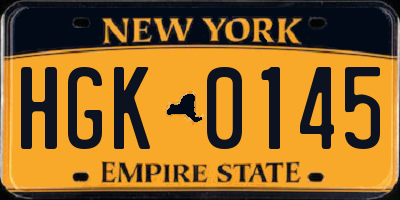 NY license plate HGK0145