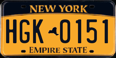 NY license plate HGK0151