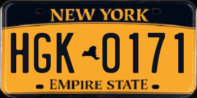 NY license plate HGK0171