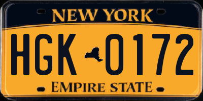 NY license plate HGK0172