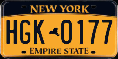NY license plate HGK0177