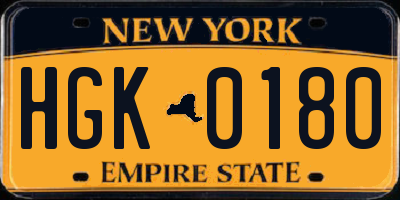 NY license plate HGK0180