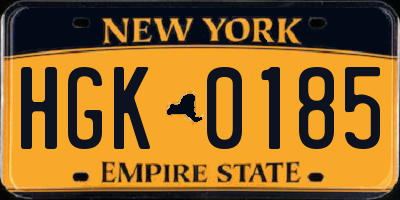 NY license plate HGK0185
