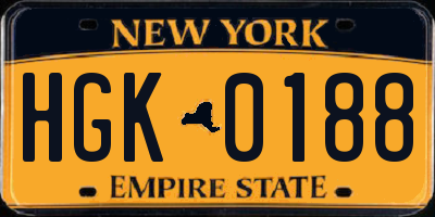 NY license plate HGK0188