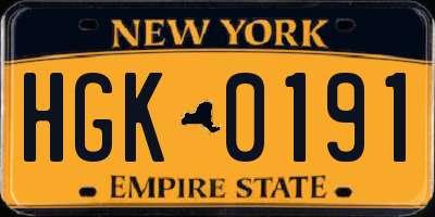 NY license plate HGK0191