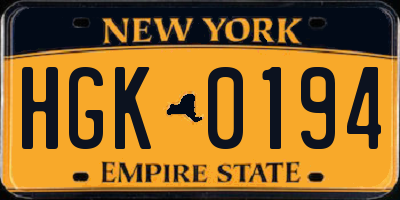 NY license plate HGK0194