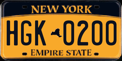 NY license plate HGK0200