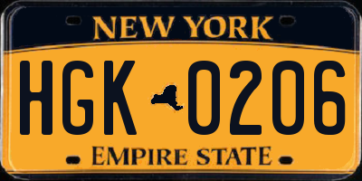 NY license plate HGK0206