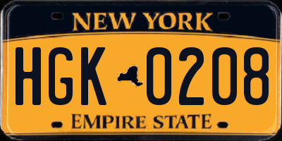 NY license plate HGK0208