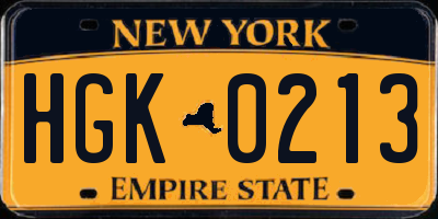 NY license plate HGK0213