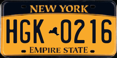 NY license plate HGK0216