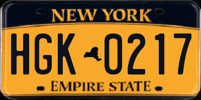 NY license plate HGK0217