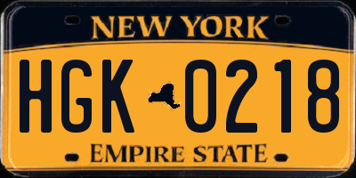 NY license plate HGK0218