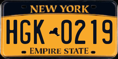 NY license plate HGK0219