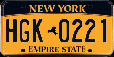 NY license plate HGK0221