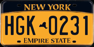 NY license plate HGK0231