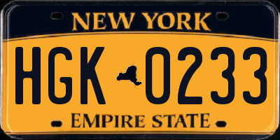 NY license plate HGK0233