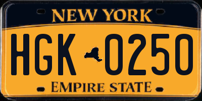 NY license plate HGK0250