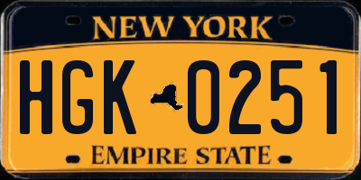 NY license plate HGK0251