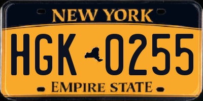 NY license plate HGK0255