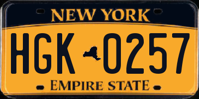 NY license plate HGK0257