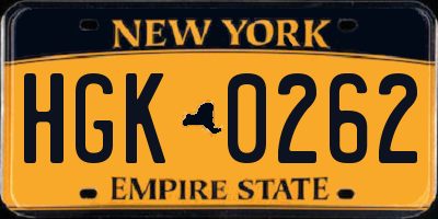 NY license plate HGK0262