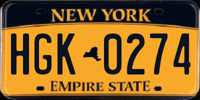 NY license plate HGK0274