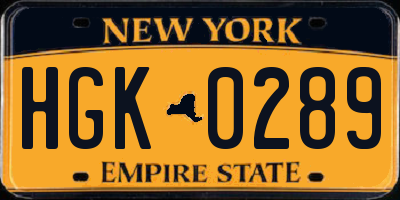 NY license plate HGK0289