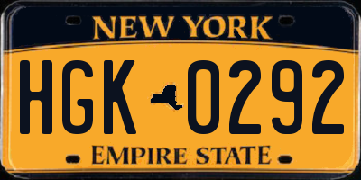 NY license plate HGK0292