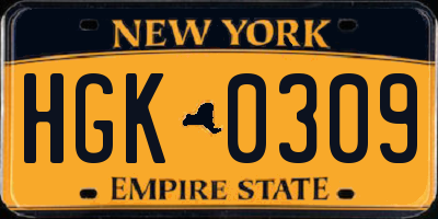 NY license plate HGK0309