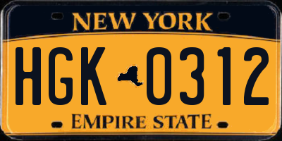 NY license plate HGK0312