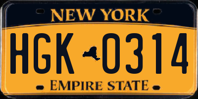 NY license plate HGK0314