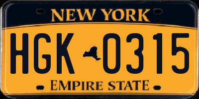 NY license plate HGK0315