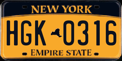 NY license plate HGK0316