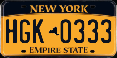 NY license plate HGK0333