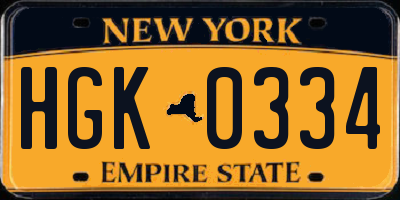 NY license plate HGK0334